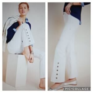Pilcro and the Letterpress White High-Rise Button Cuff Jeans